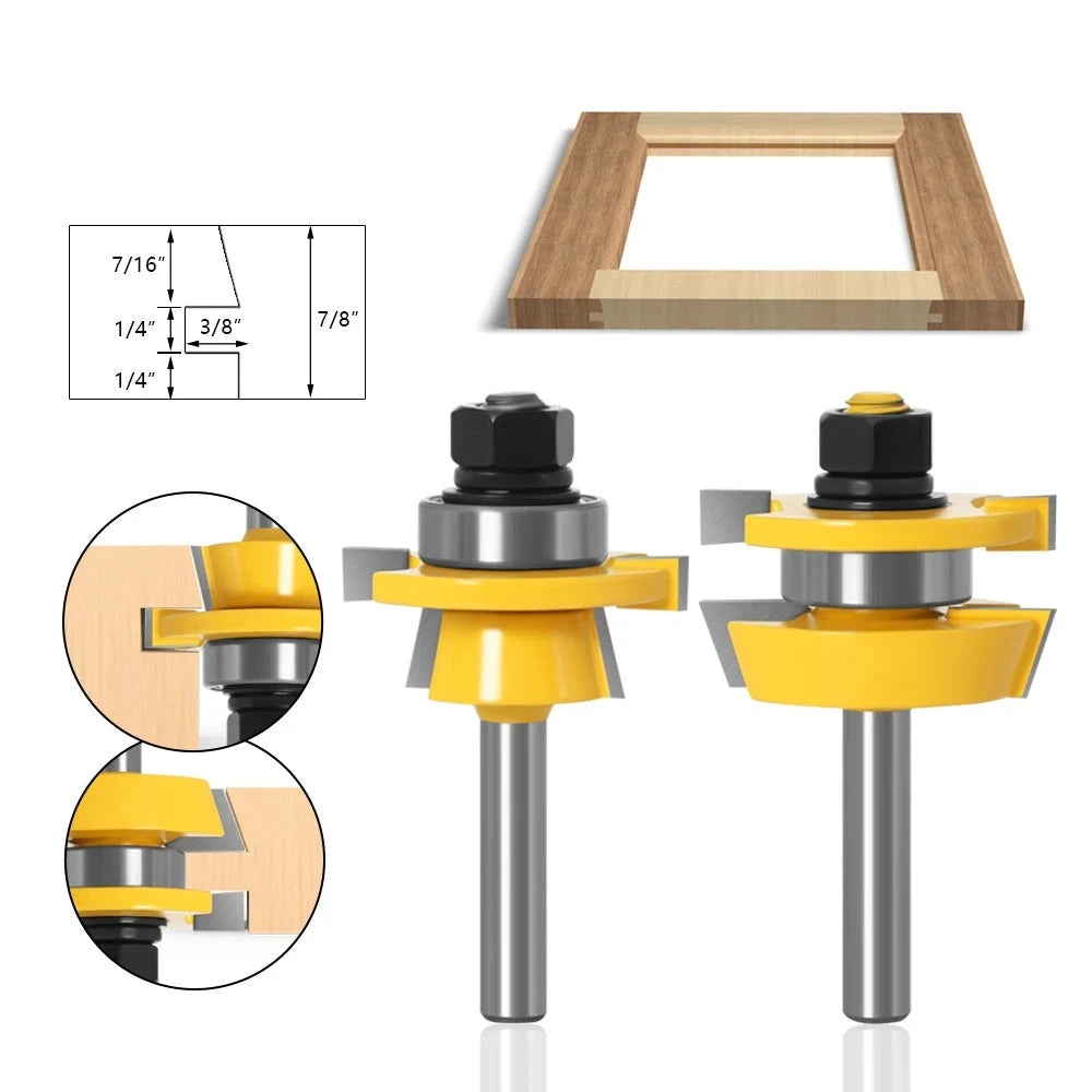 PROMASTERTOOL™ Rail & Stile Router Bit - Shaker - 2 Piece Set - 1/2" Shank