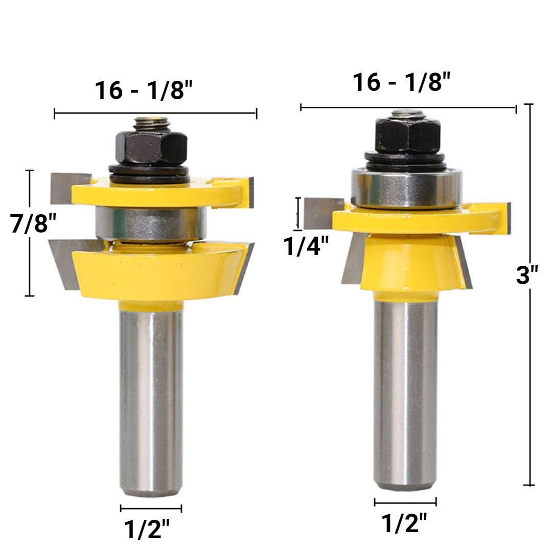 PROMASTERTOOL™ Rail & Stile Router Bit - Shaker - 2 Piece Set - 1/2" Shank