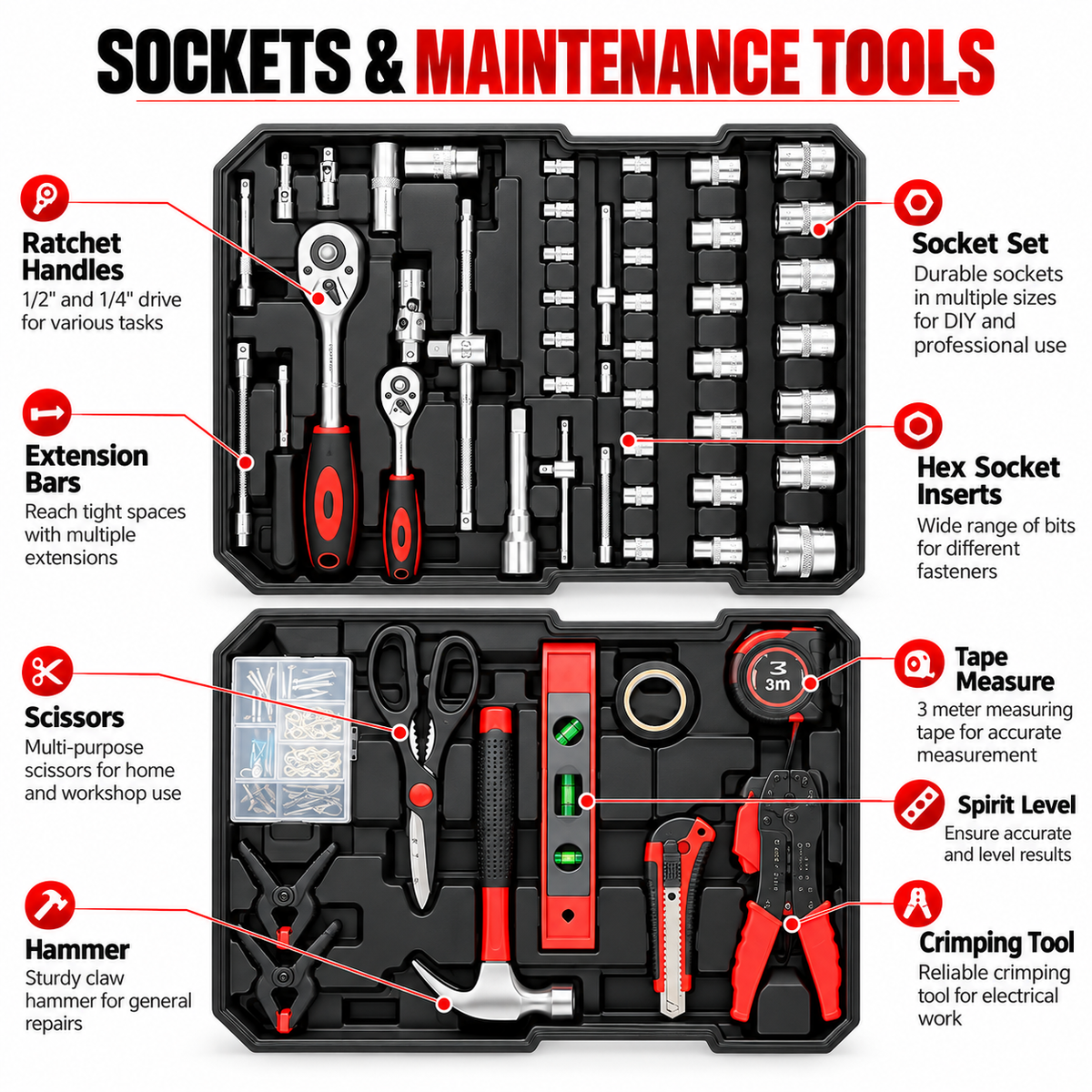 PROMASTERTOOL 899-piece kit sockets, ratchets and maintenance tools