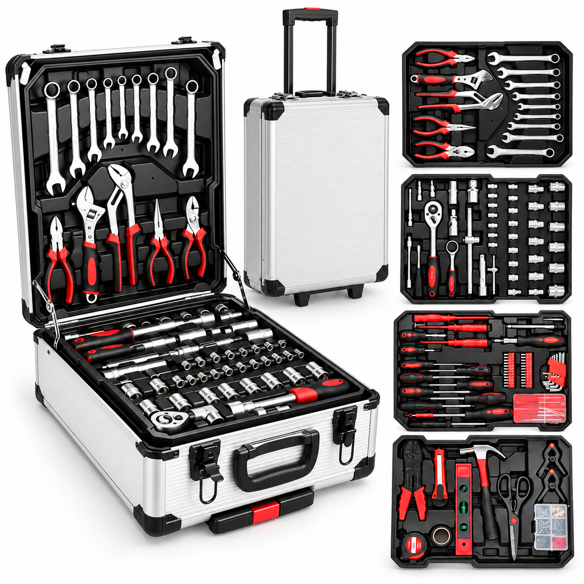 PROMASTERTOOL 899-piece professional tool kit with organized trays and rolling case