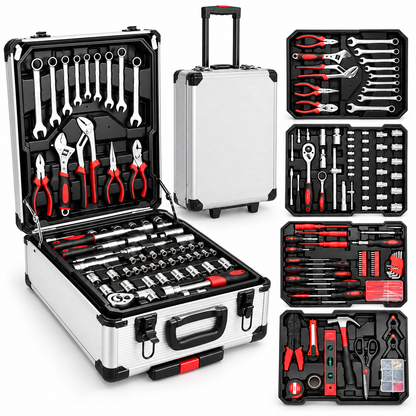 PROMASTERTOOL 899-piece professional tool kit with organized trays and rolling case