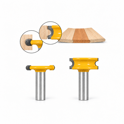 Flute and bead router bits with 1/2-inch shanks and matching curved wood joints