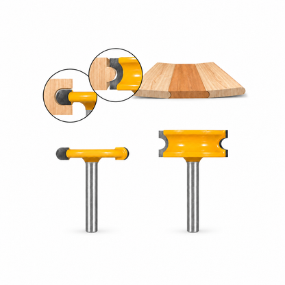Flute and bead router bits with 1/4-inch shanks and matching curved wood joints