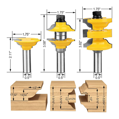 PROMASTERTOOL™ Ogee Matched Interior Door Router Bit Set 1/2" Shank
